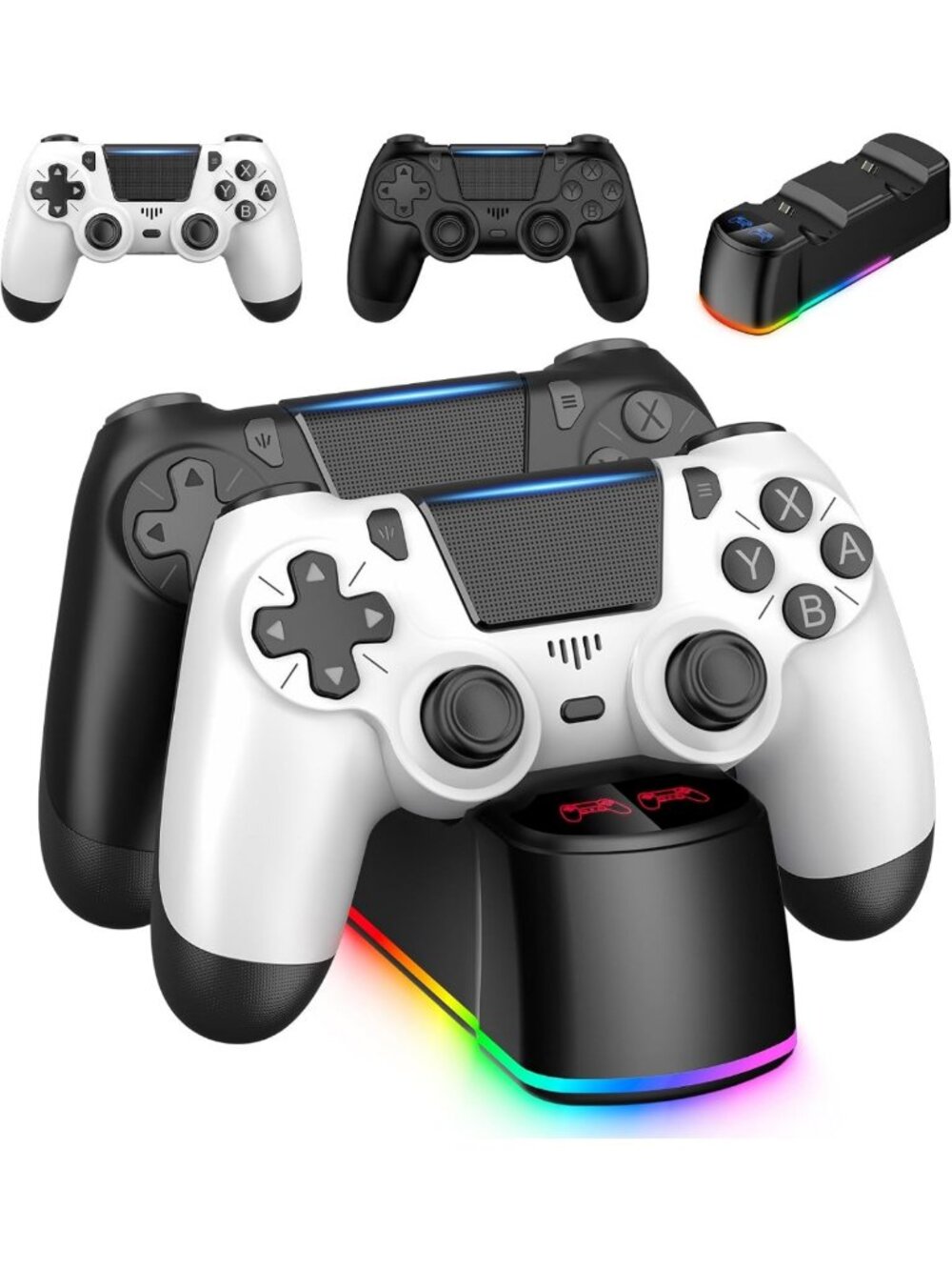 2 Pack Wireless Controllers with Charging Dock for PS4/Pro/Slim - LED Indicator